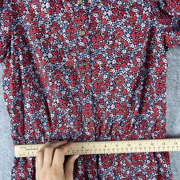 J Crew Crewcuts Jumpsuit Girls 14 Floral Puff Sleeve Gold Button Cotton Colorful - Picture 7 of 16